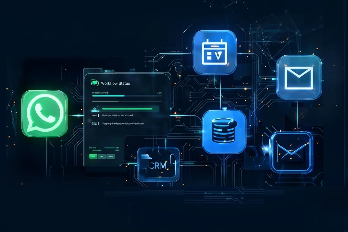 Flujo de automatización conectado con WhatsApp, CRM y agenda