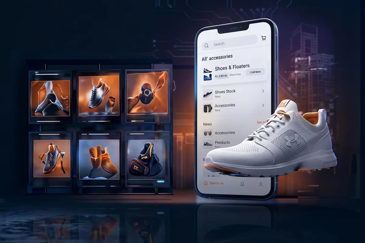 Tienda online moderna en dispositivo móvil con catálogo y producto